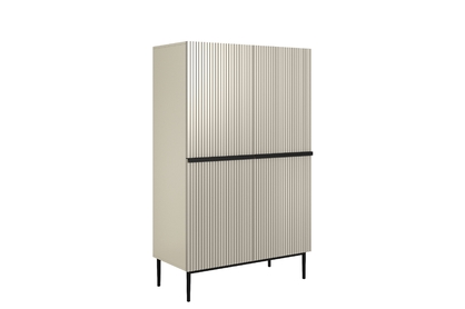 Vysoká komoda Nicole 100 cm dvoudveřová s ryhovaným čelem - kašmír / černé nohy