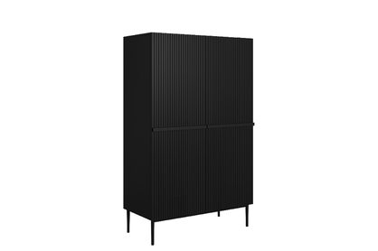 Vysoká komoda Nicole 100 cm dvoudveřová s rýhovaným čelem - černý mat / černé nohy