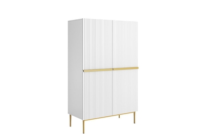 Vysoká komoda Nicole 100 cm dvoudveřová s ryhovaným čelem - bílý mat / zlaté nožky