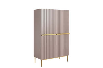 Vysoká komoda Nicole 100 cm dvoudveřová s rýhovaným čelem - starorůžová / zlaté nožky