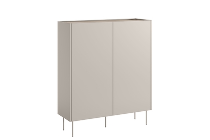 Vysoká komoda Desin 120 cm s dvoma dverami a skrytými zásuvkami - kasmír / dub Nagano