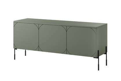 TV stolek třídveřový Sonatia na kovových nohách 150 cm - olivová