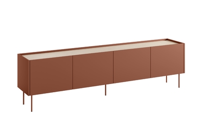TV stolek Desin 220 cm se dvěma skrytými zásuvkami - ceramic red / dub nagano