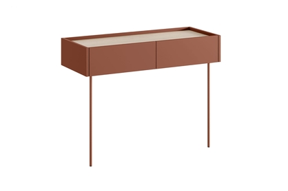 Toaletní stolek Desin 100 cm se zásuvkami a kovovými nohami - ceramic red / dub nagano