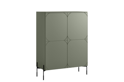 Vysoká komoda Sonatia 120 cm s dvoma dverami a dvoma skrytými zásuvkami - olivová