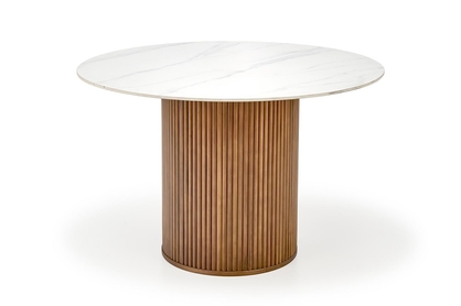 Okrúhly stôl Bruno 120 cm - biely mramor / orech