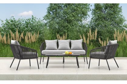 ROCCA Komplet záhradný ( Pohovka + Kreslo 2x + Konferenčný stolík ), tmavý popol / svetlý popol