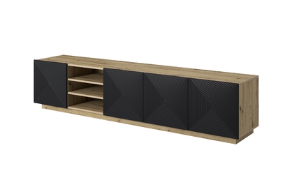 TV stolík Asha 200 cm s ryhovaným čelom - artisan / čierny mat