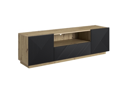 RTV skrinka Asha 167 cm so zásuvkou a otvorom - dub artisan / čierny mat