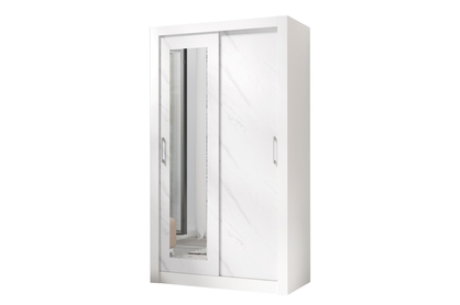 Skříň s posuvnými dveřmi dvoudveřová se zrcadlem In Box 120 - Bílý lux / mramor bianco