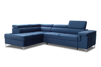 Canapea de colț cu funcție de dormit Trego L Stânga - Albastru marin Monolith 77