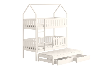Detská posteľ domček poschodová s výsuvným lôžkom Nemos - Biely, 90x190