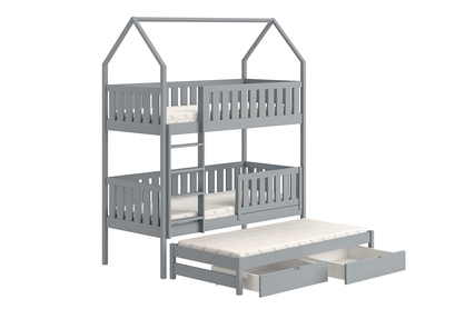 Detská posteľ domček poschodová s výsuvným lôžkom Nemos - šedý, 90x200