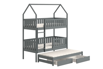 Detská posteľ domček poschodová s výsuvným lôžkom Nemos - grafit, 90x200