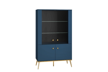 Vitrína Naemo 92 cm štvordverová - tmavomodrá / zlatá