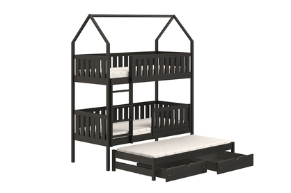 Detská posteľ domček poschodová s výsuvným lôžkom Nemos - Čierny, 90x200