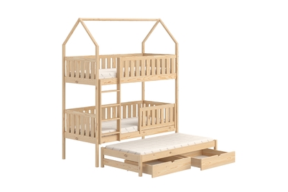 Poschodová domčeková posteľ Nemos s prístelkou - 80x180 cm - borovica
