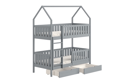 Detská posteľ domček poschodová Nemos - šedý, 90x200