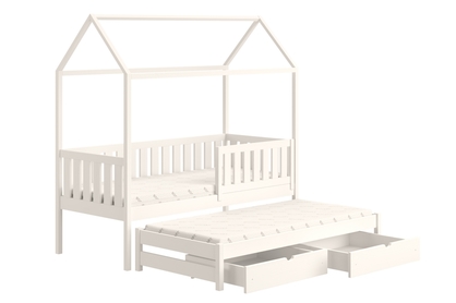 Detská posteľ domček prízemná s výsuvným lôžkom Nemos - Biely, 90x200
