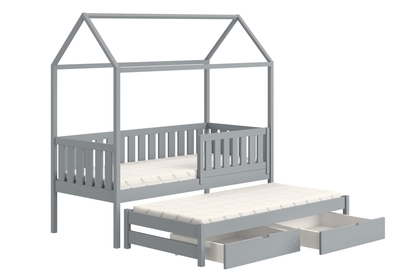 Detská posteľ domček prízemná s výsuvným lôžkom Nemos - šedý, 90x200