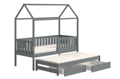 Detská posteľ domček prízemná s výsuvným lôžkom Nemos - grafit, 90x200
