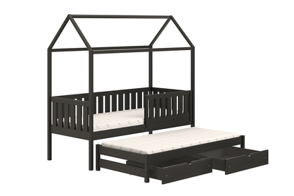 Detská posteľ domček prízemná s výsuvným lôžkom Nemos - Čierny, 90x190