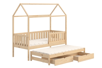 Detská posteľ domček prízemná s výsuvným lôžkom Nemos - Borovica, 90x190