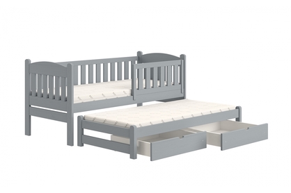Detská posteľ prízemná s výsuvným lôžkom Alvins - šedý, 90x200