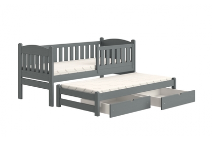 Detská posteľ prízemná s výsuvným lôžkom Alvins - grafit, 80x160