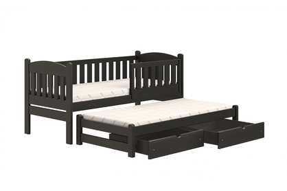 Detská posteľ prízemná s výsuvným lôžkom Alvins - Čierny, 90x200