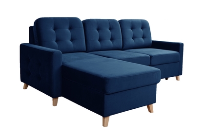 Canapea de colț  cu funcție de dormit Vanisa Mini Stânga - Albastru marin Kronos 09/ Picioare Fag 