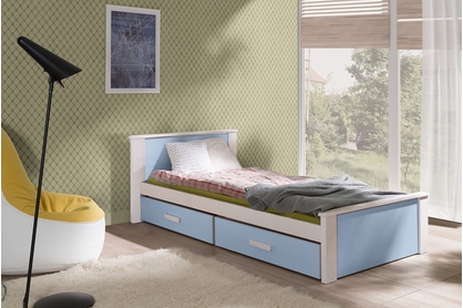 postel dzieciece přízemní Puttio - Bílý akrylová + Modrý, 80x180 