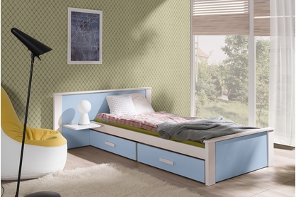 postel dzieciece přízemní Puttio II - Bílý akrylová + Modrý, 90x200
