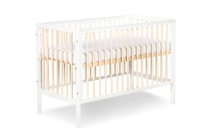 drevená posteľ dla niemowlaka so zábradlím Timi - Biely/Borovica, 120x60