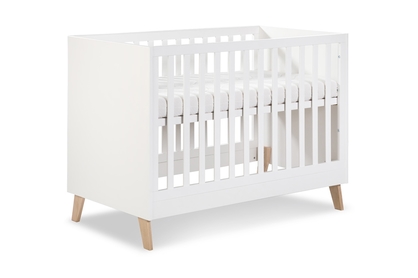 dřevěnýpostel dla niemowlaka z szuflada i barierka Noah - Bílý/Dub, 120x60