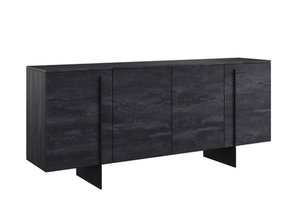 Čierna komoda Larena 200 cm so štyrmi dverami - čierny betón / čierne nožičky
