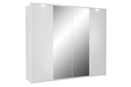ruhásszekrény négyajtos led z tükör Brema 255 cm - fehér
