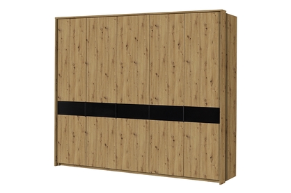 moderní skříň dvoudveřová Peru 255 cm - Dub artisan / černé Sklo