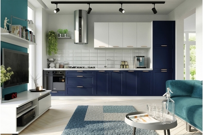 Komplet nábytku kuchennych Navia Design 370cm - Námořnická modrá mat / Bílý mat 