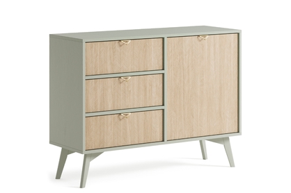 Jednodverová komoda Lumira 106 cm so zásuvkami - eukalyptus / škandinávska rybia kosť