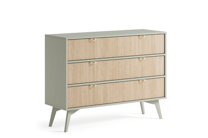 Komoda Lumira 106 cm s tromi zásuvkami - eukalyptus / skandinávska rybia kost