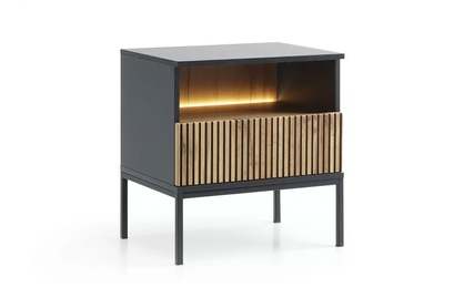 Nočný stolík a osvetlením LED Bogalo na kovových nohách - čierny / Dub wotan