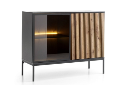 Dvojdverová komoda Bogalo 104 cm s LED osvetlením - čierna / dub wotan