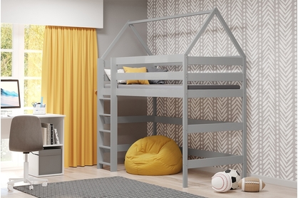 Detská domčeková posteľ vyvýšená Comfio - šedý, 80x190