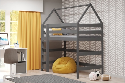 Detská domčeková posteľ vyvýšená Comfio - grafit, 70x140