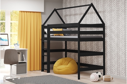 postel dětské domeček vyvýšená postel Comfio - Černý, 80x160