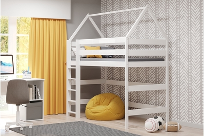 postel dětské domeček vyvýšená postel Comfio - Bílý, 70x140 
