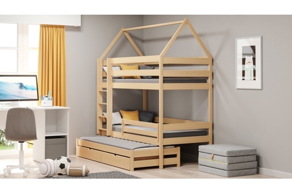 Detská domčeková posteľ poschodová výsuvna Comfio - Borovica, 90x190