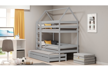 postel dětské domeček patrová  výsuvná Comfio - šedý, 80x200