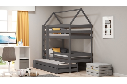 postel dětské domeček patrová  výsuvná Comfio - grafit, 80x160 